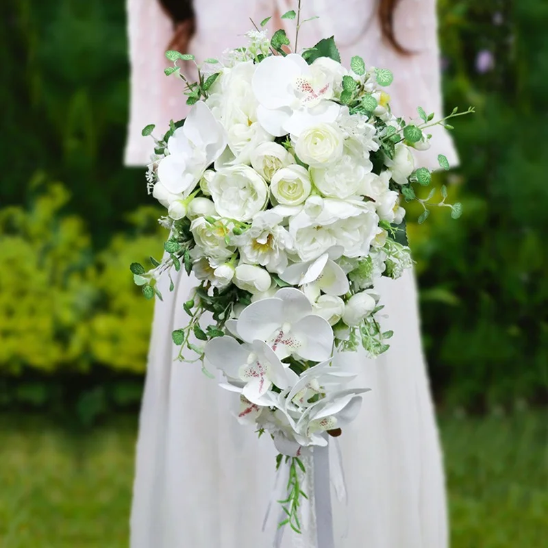 cachoeira nupcial bouquet casamento noivas flores orquídea artificial cascata