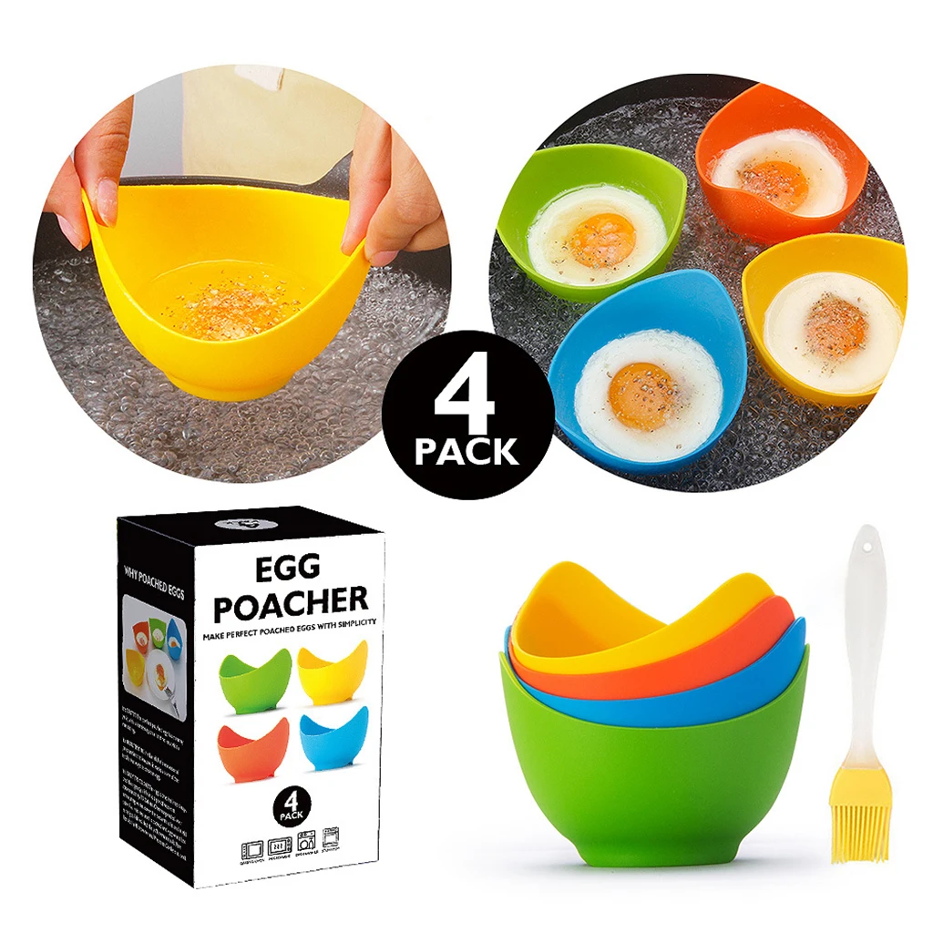 4X Silicone Egg Poacher Poach Pod Pan Poached Cups Mould Kitchen 