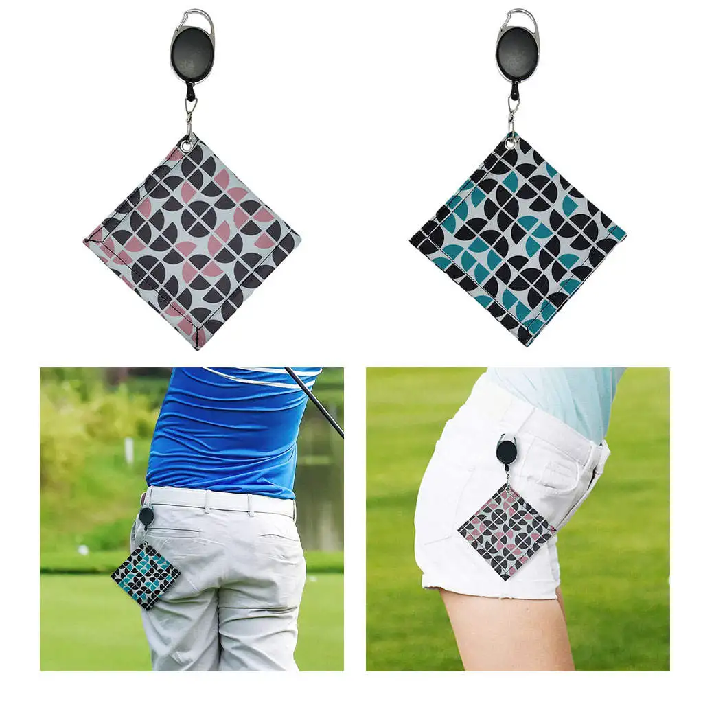 Square Golf Ball Towel with Retractable Keychain Buckle Microfiber Mini