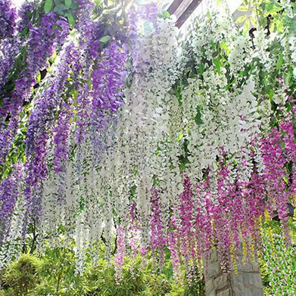 Hanging Artificial Wisteria Flowers Vine Silk Flower Wedding Garden Party De FE 