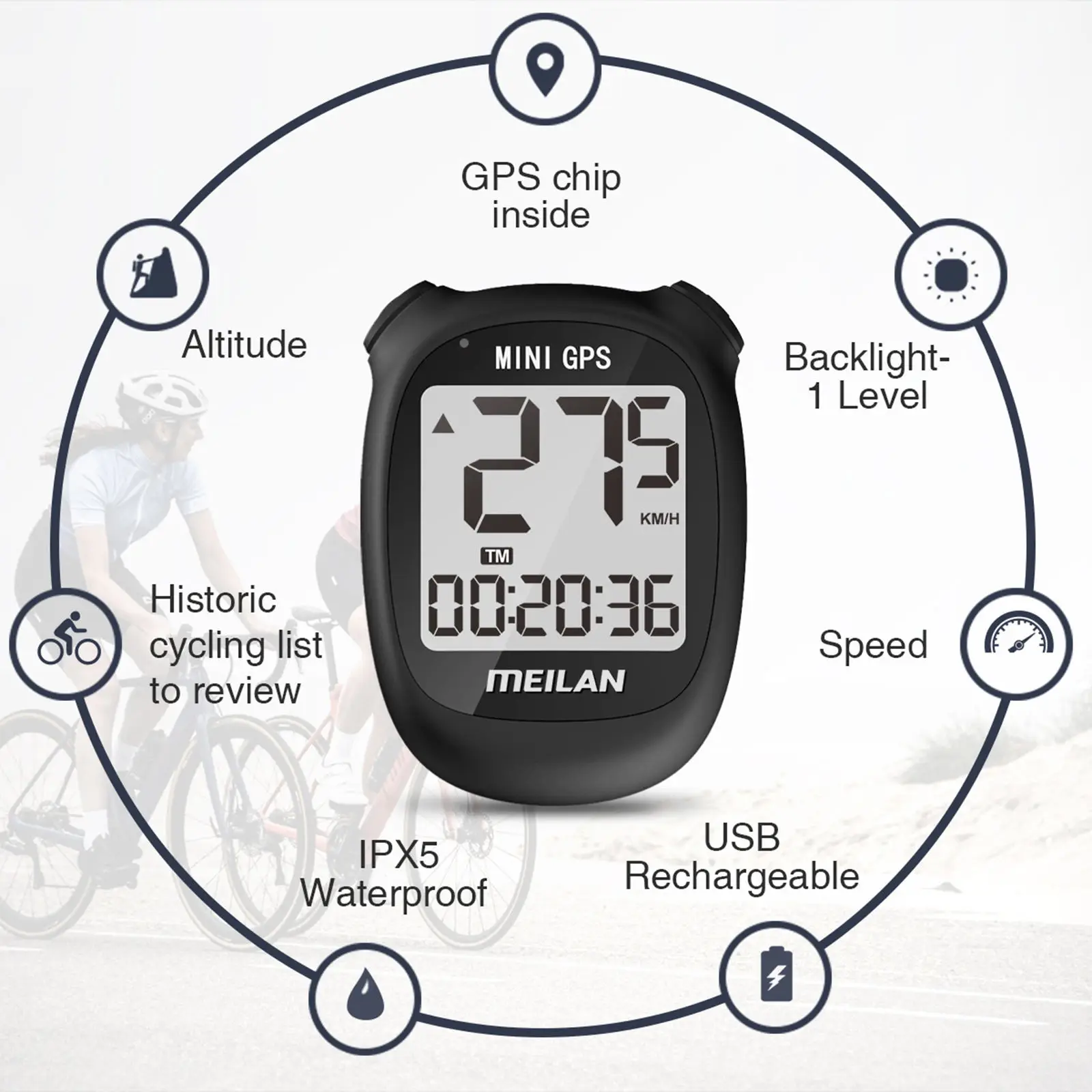 Mini GPS Bike Computer Backlight Speedometer Rechargeable Computer Odometer for Road Bike MTB for Racing Cycle, RC Car,