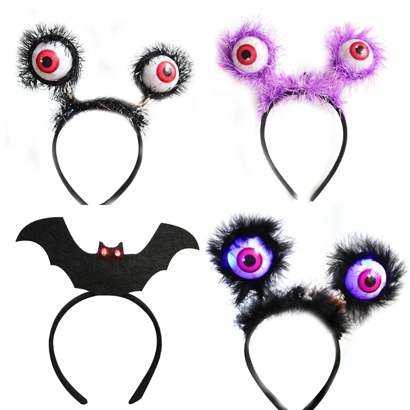 Creative Tops LED Light Up Headband Creative Halloween Luminous Horror Eyes Bats Hair Bands 