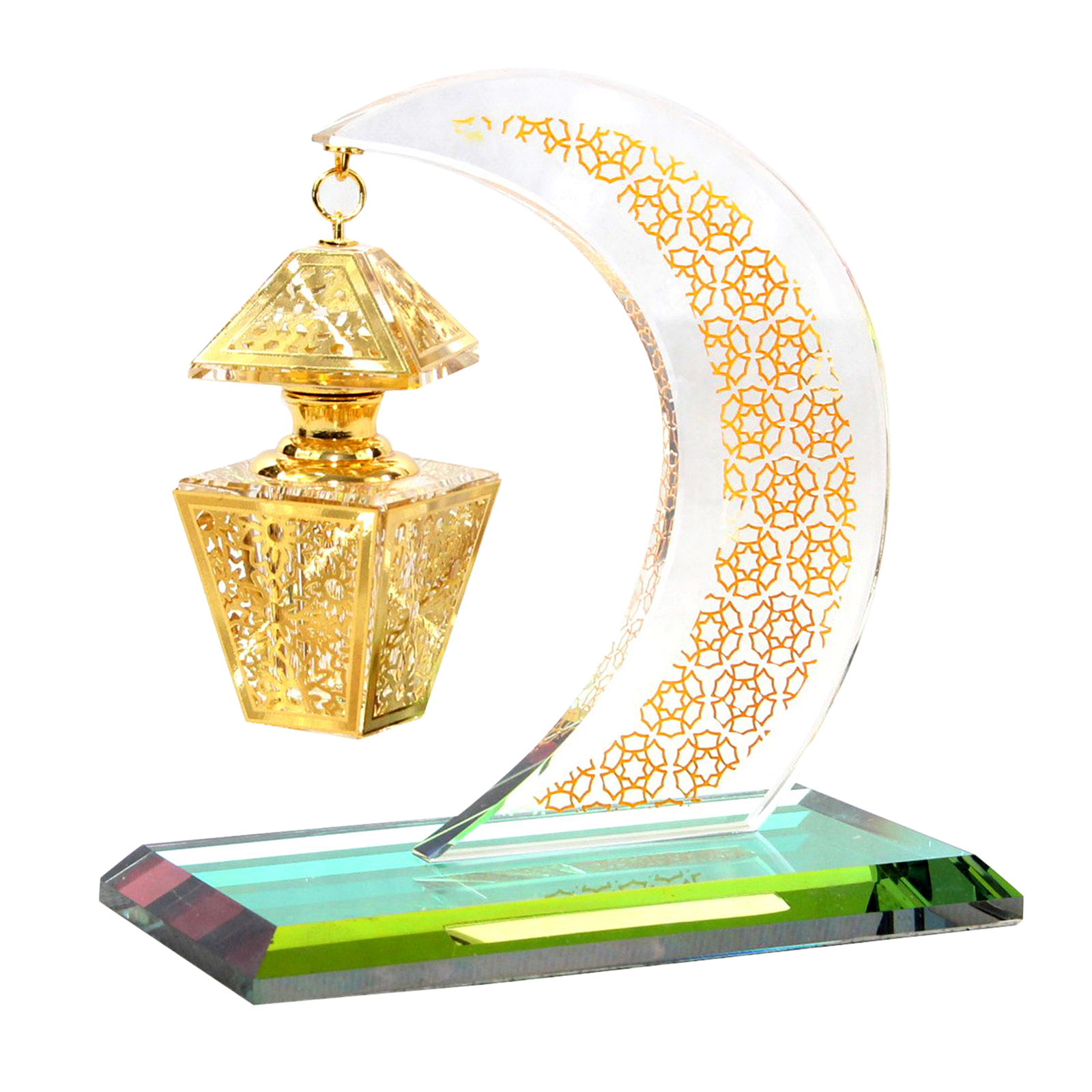 Moon Model Muslim Crystal Islamic Ornaments Hanging Empty Perfume Bottle Figurines Home Office Desktop Handicraft Decor