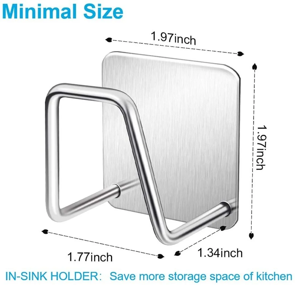 Kitchen Stainless Steel Self Adhesive Sponges Wall Hooks Holder