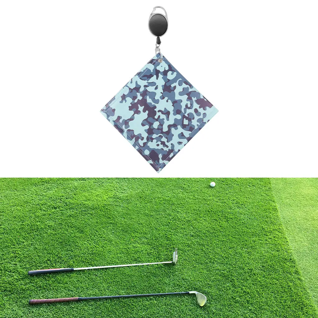 Golf Towel Double-Sided W/ Buckle Camouflage Cleaner Tool Club Head Wiping Cloth for Outdoor Water Absorption Gym Golf Sports