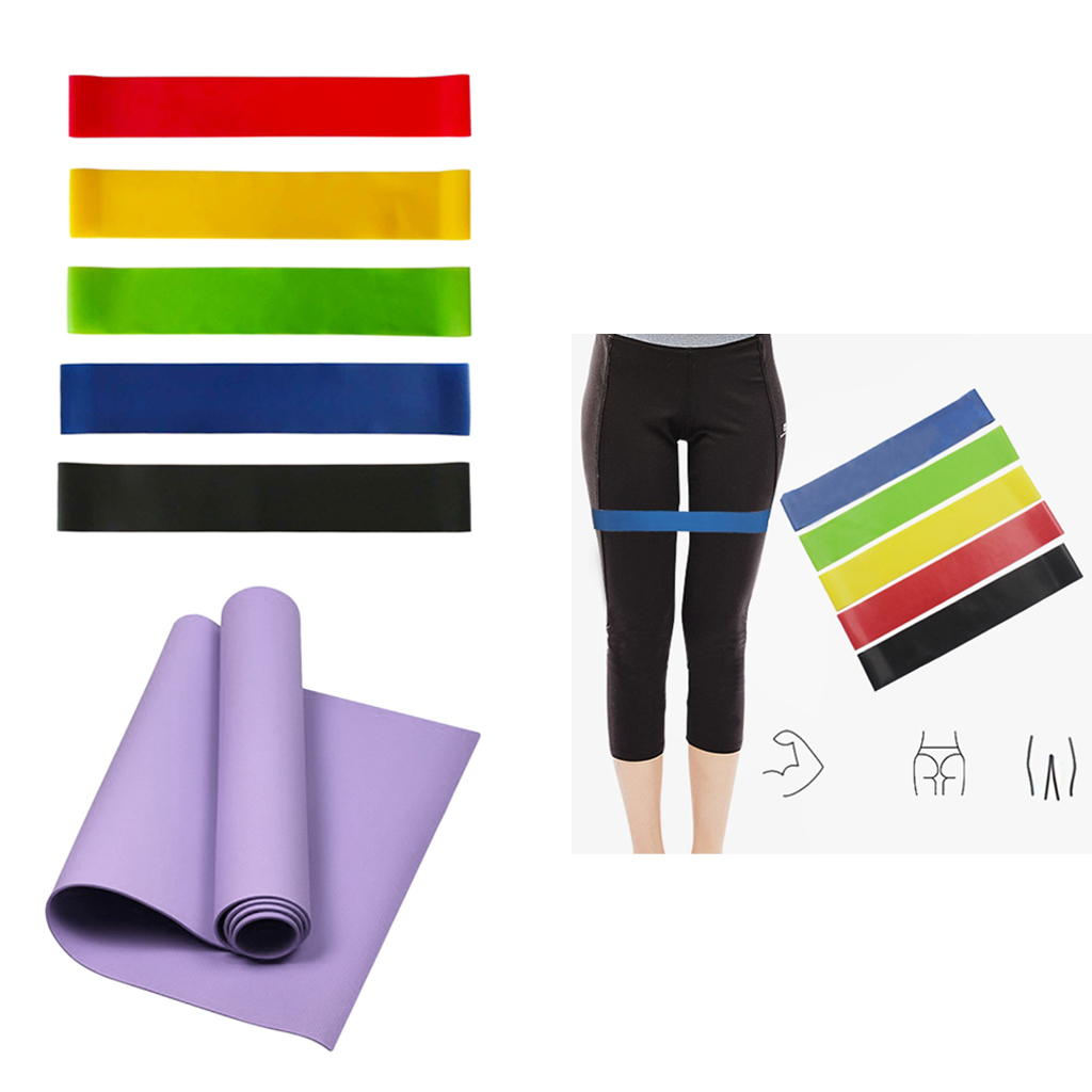Yoga Mat Exercise Training Resistance Bands Set Latex Leg Exercising Loops Band