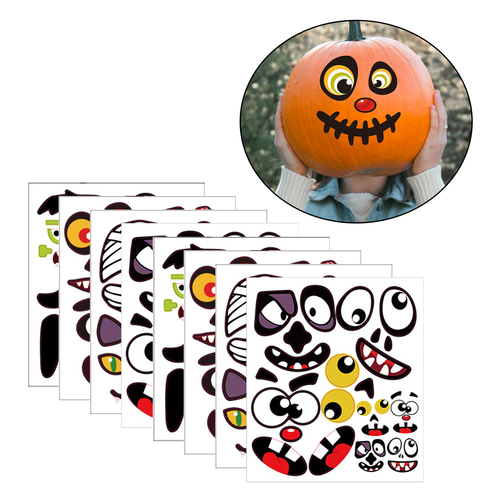 Set of 8 Cute Interesting Halloween Stickers for Pumpkin Kids Teens Party