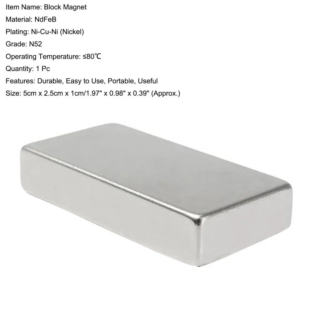 N52 Super Strong Block Cuboid Disc Magnet 50x25x10mm Rare Earth Neodymium Kit E 