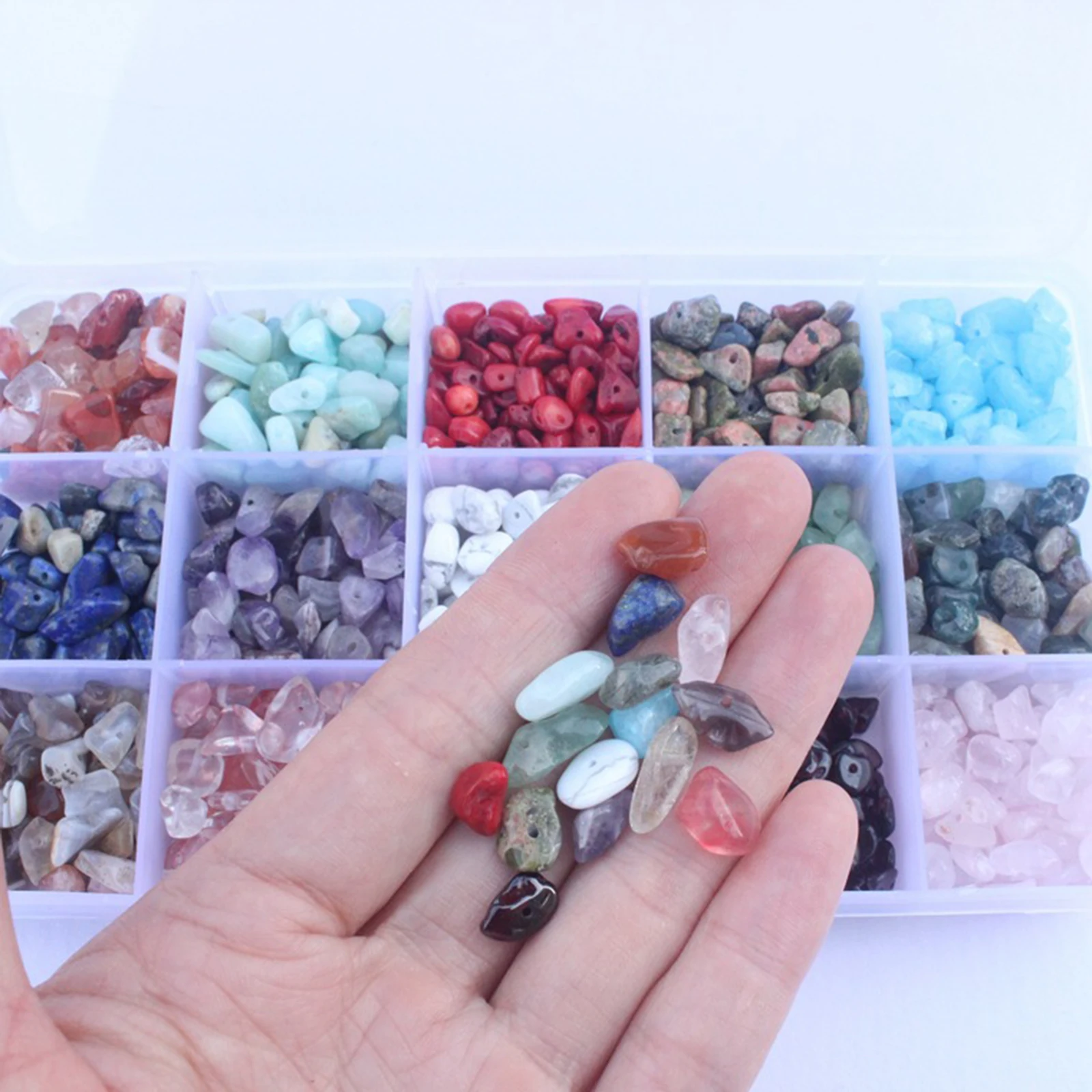 15 Grid Mixed Natural Stone Boxed Crushed Crystal Stones Chips Beads for Home Stones Degaussing Beads DIY