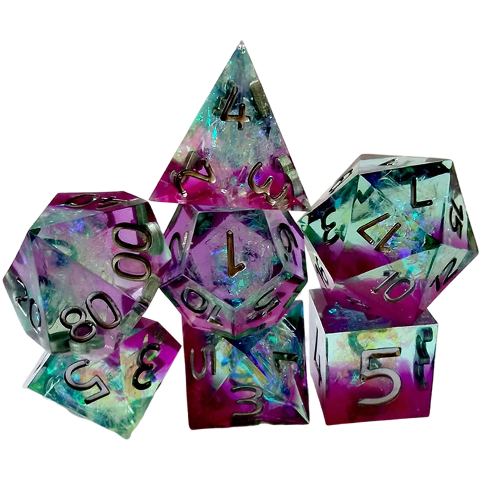 Polyhedral Dice Beautiful Inclusions D4 D6 D8 D10 D% D12 D20 Transparent Set for Pathfinder Table Games Mtg Role Playing