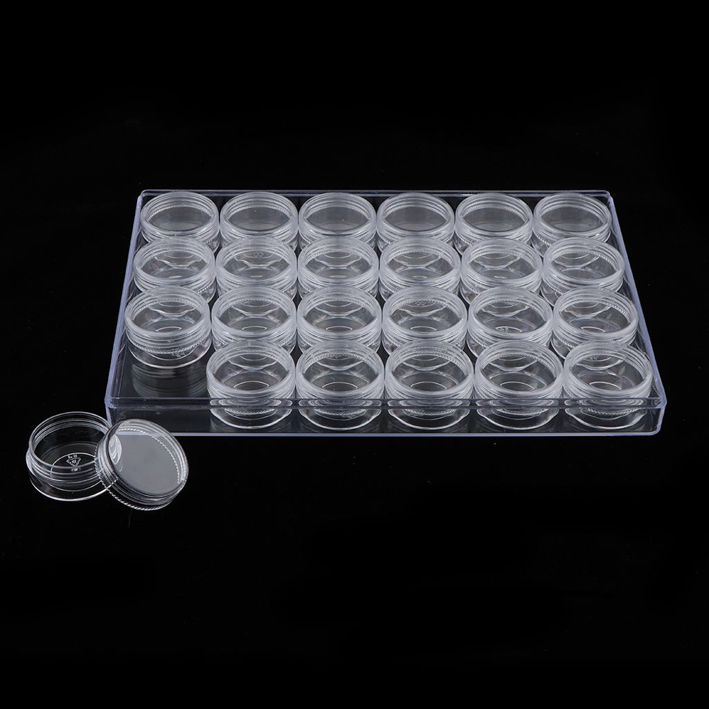 24 Empty Jars Clear Makeup Nail Art Beads Storage Containers W/ Large Box