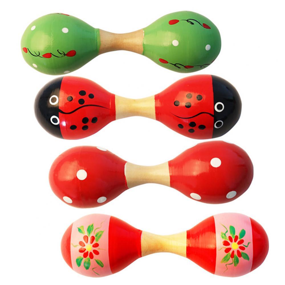 Description Picture 2 of item1 Pcs Baby Rattle Maraca Rattles Sand Hammer Toy 15cm Wooden Double Head and Hamme Musical Percussion Instrument Teaching Aid