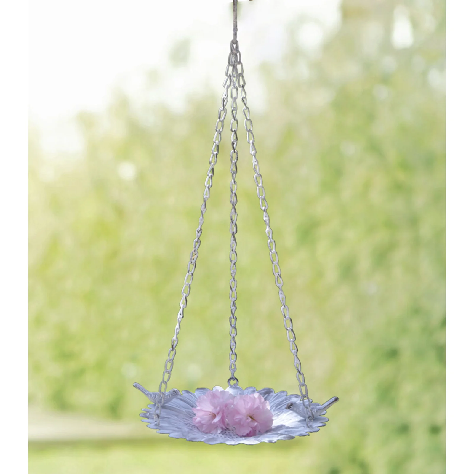 Bird Feeder Tray Hanging for Garden Outdoor, Simple and Stylish, Enjoy Nature (Silver)