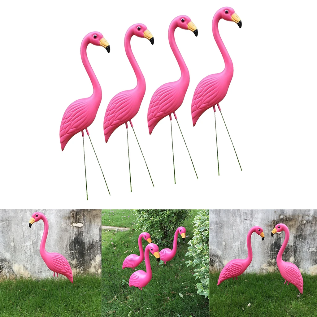 4PCS Lawn Ornament Pink Flamingo Lifelike Plastic Garden Animals Home Party Wedding Decor