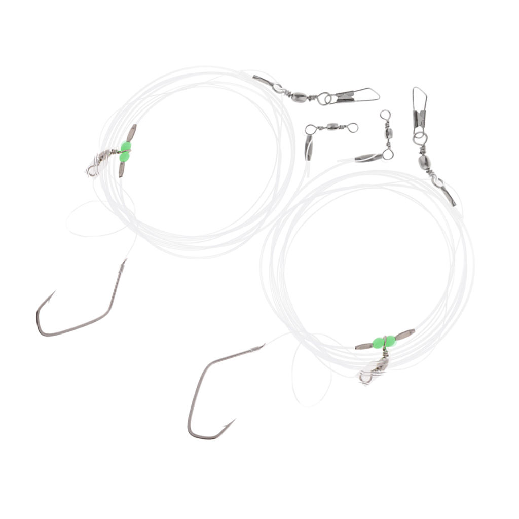 Fishing Wire Leader with 2pcs Hooks Swivels Snaps Beads Sea Fishhooks Fishing Tackle