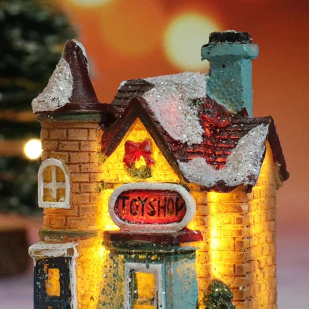 Christmas Winter Snow House Miniature LED Light Up Battery-Operated Village Building Santa House Xmas Present Home Decoration