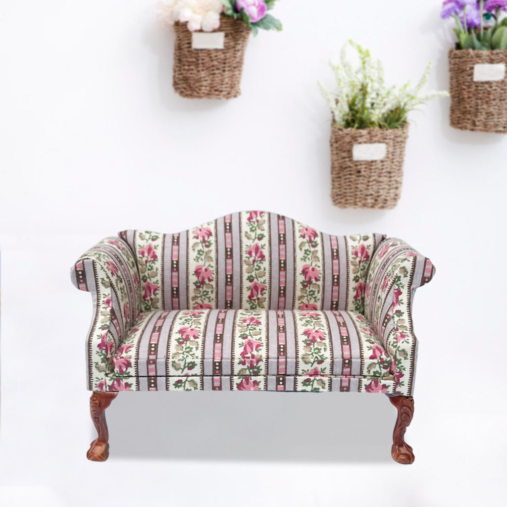 5 Dollhouse Sofa 1/12 Scale Furnish Floral Pattern Wooden Armchair Low Stool