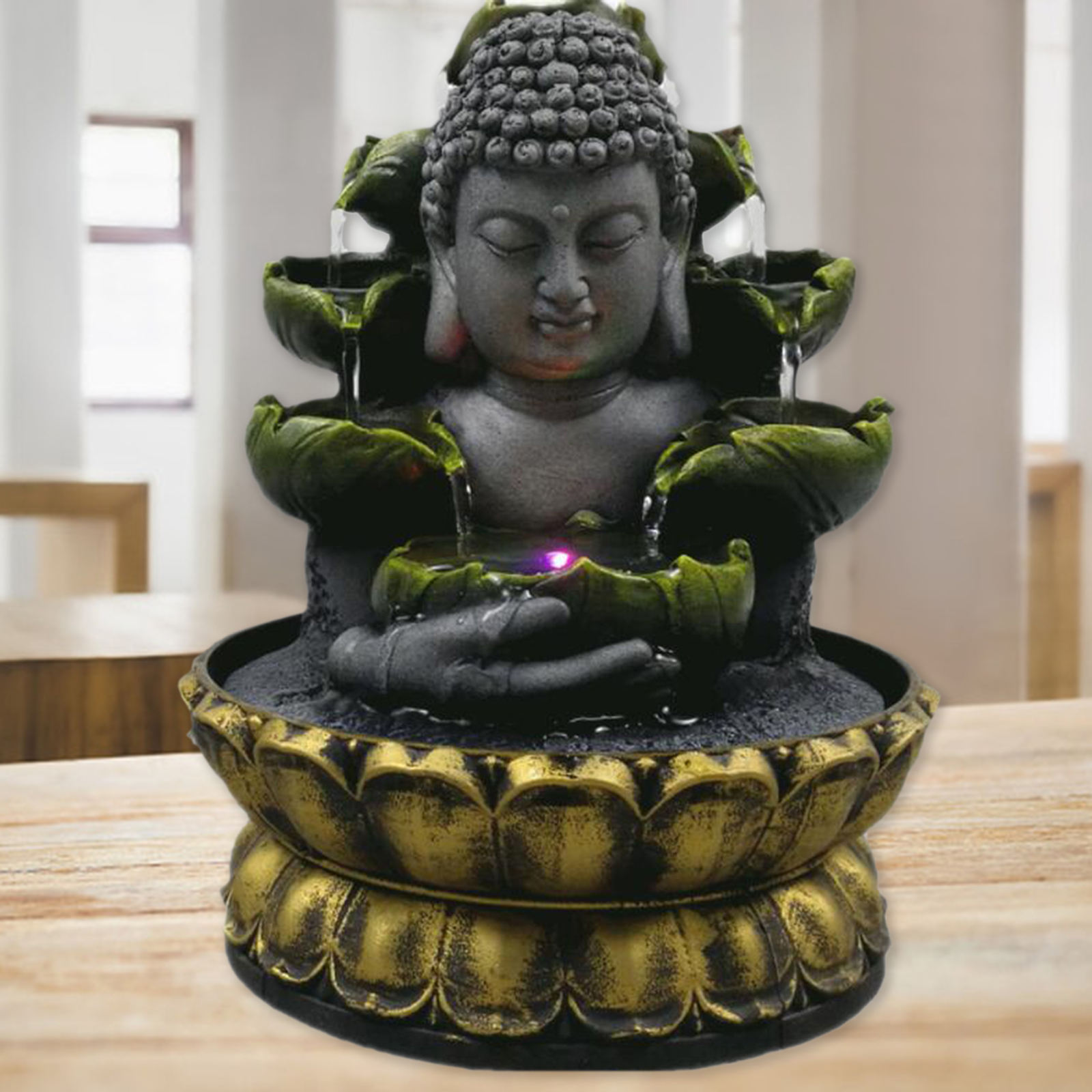 Buddha Tabletop Fountain LED Lights Waterfall Landscape Patio Home Office Porch Decor