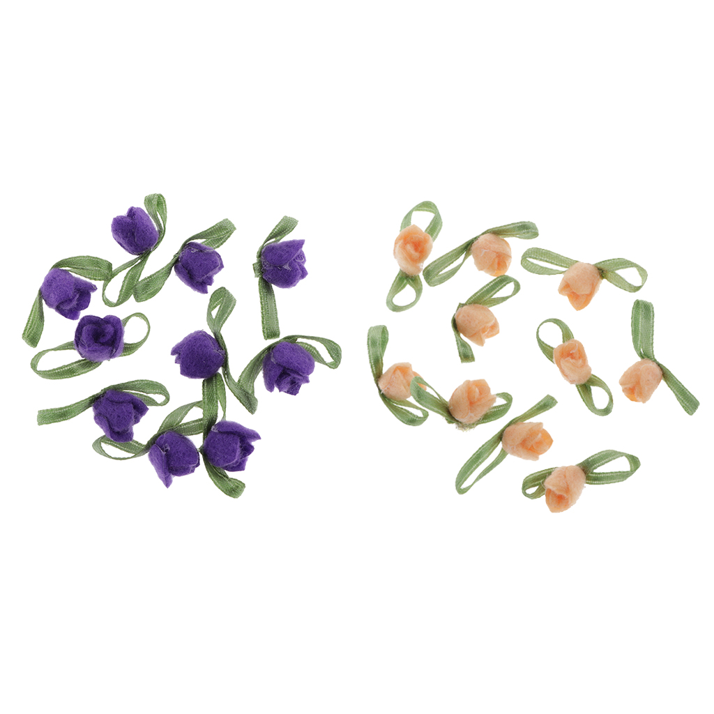 10x Felt Satin Ribbon Rose Flowers Bowknot Embellishments for Wedding Party