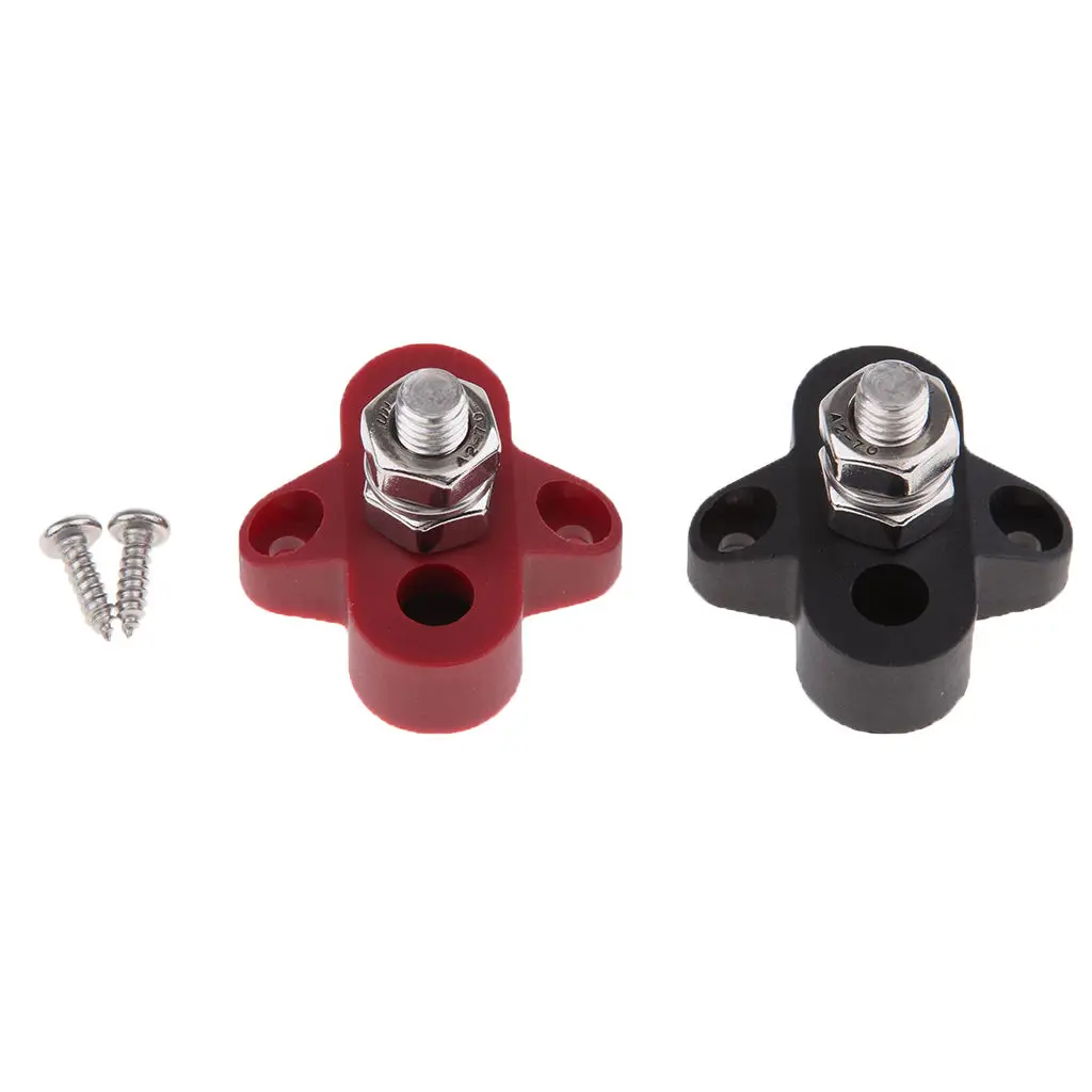 Red & Black Junction Block Power Post Set Insulated Terminal Stud 8mm Ring for Marine Boat Yachts Car Truck RV