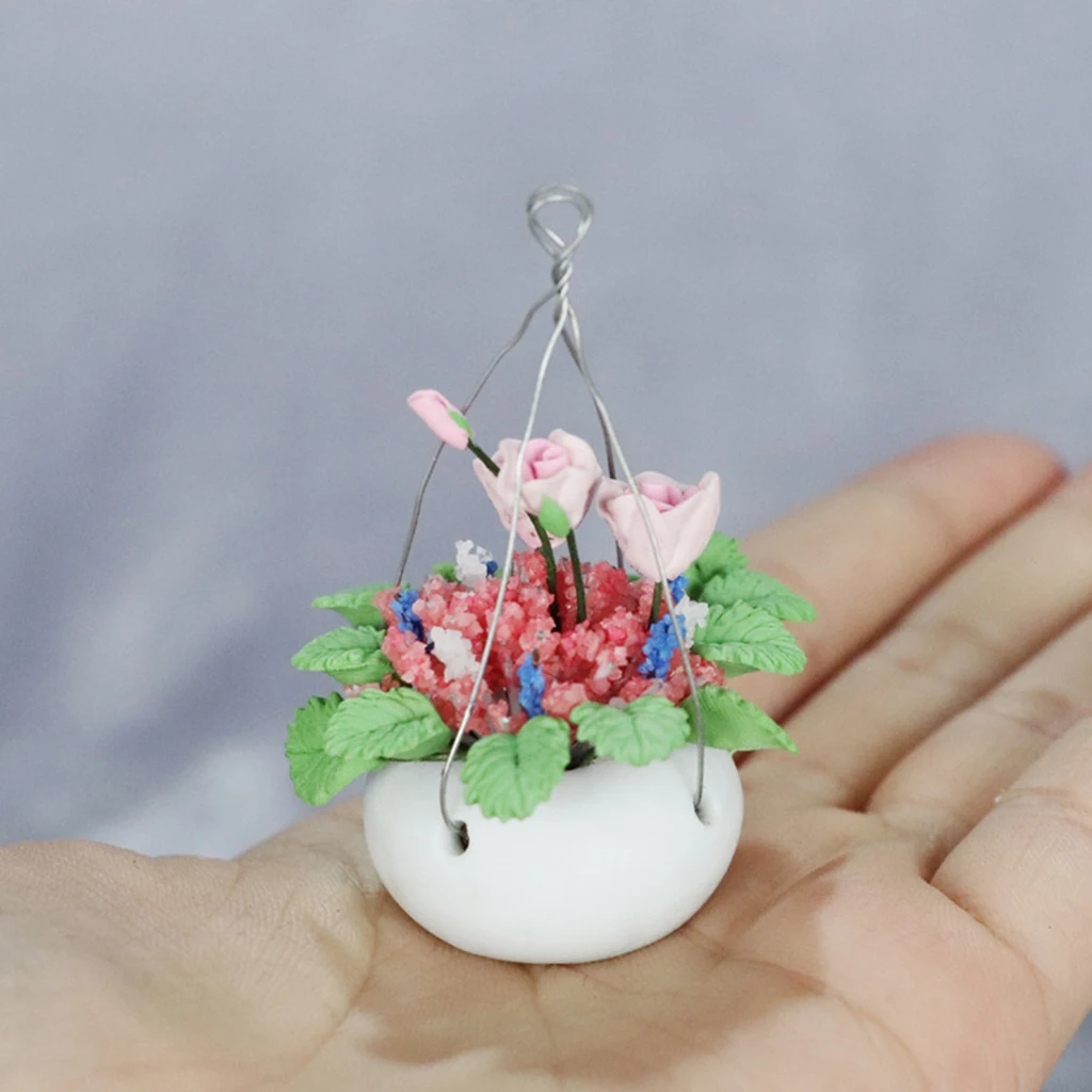 1/12 Dollhouse Potted Plant Miniature Hanging Flower Model Green Plants Kids Pretend Toys for Doll House Decoration Accessories