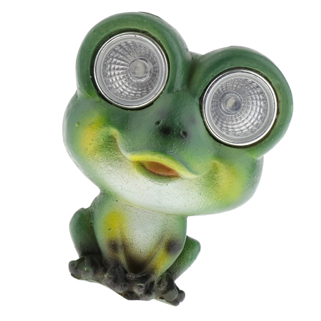 Green Frog Resin Garden Animal Statue with Solar-Powered Lights Eyes for Party Bar Home Patio Decoration Garden Statue