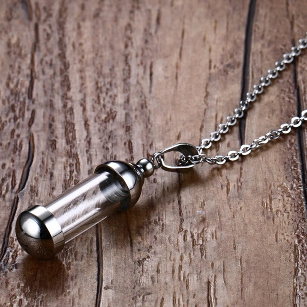 Open Tube Capsule Vial Pendant Keepsake Memorial Jewelry Urn Necklace Chain