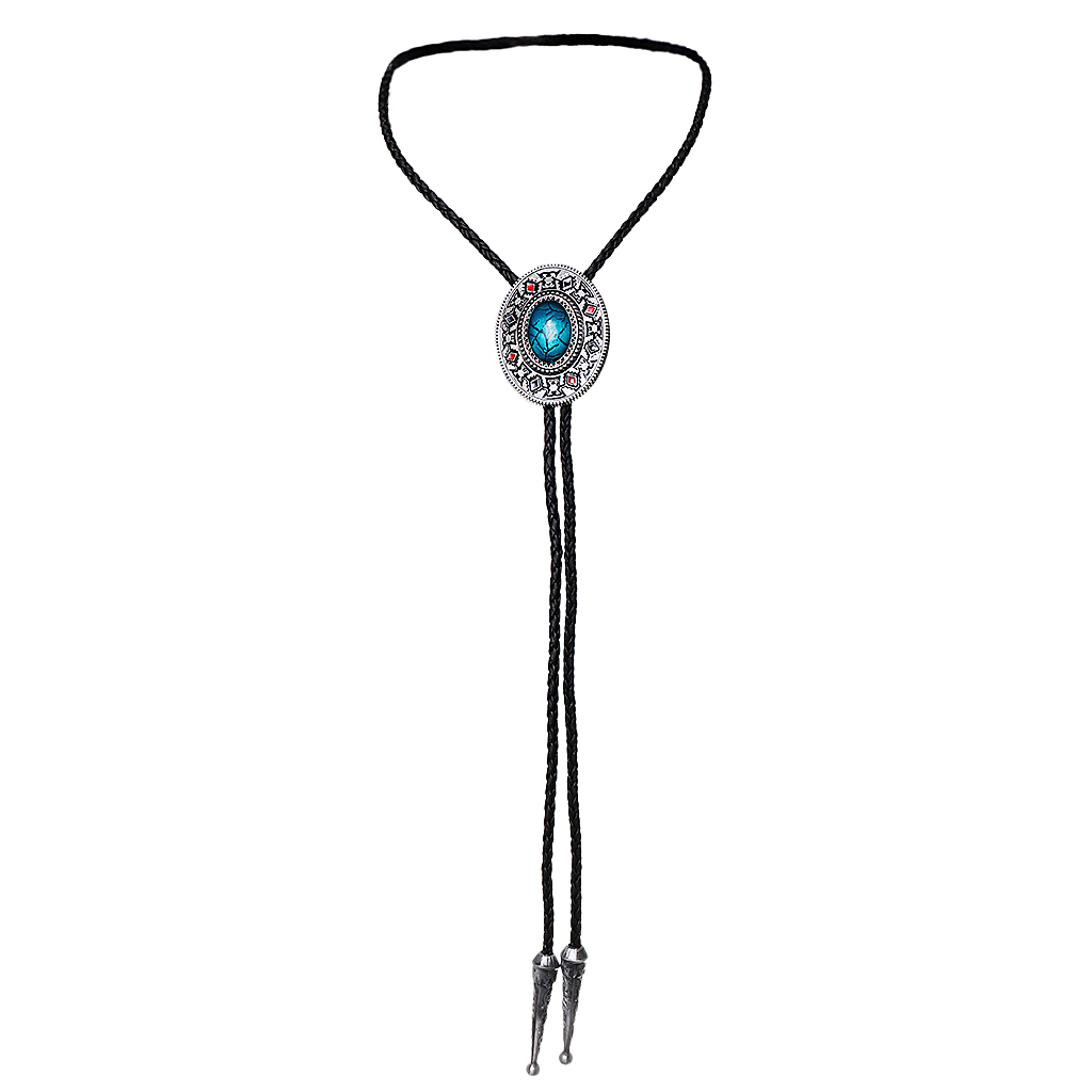 Vintage Western Bolo Tie Necklace Shirt Choker - Men Cowboy Necktie with PU Leather Braided Bola Ties