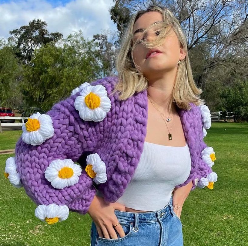 Women Y2k Sweater Cardigan 3d Flower 