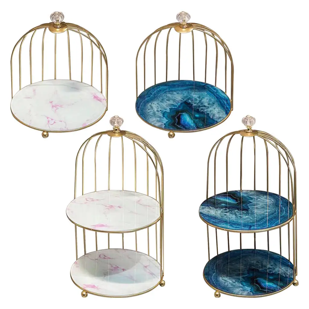Nordic Bird Cage Desk Cosmetics Rack Perfume Skin Cares Organizer Cake Cupcakes Serving Bathroom Makeup Display Stand Shelf