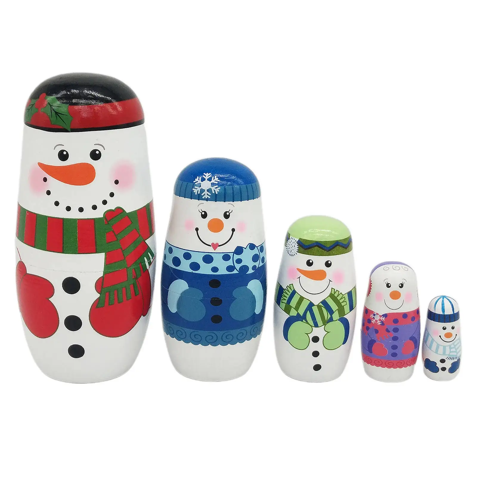 5Pcs Set Snowman Wooden Stacking Toys, Matryoshka Russian Nesting Dolls for