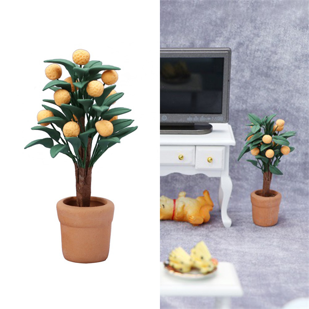 1/12 Doll House Crafts Miniature Citrus Tree Ceramics Flowerpot Resin Orange Creative Planter Model Ornaments Accessory