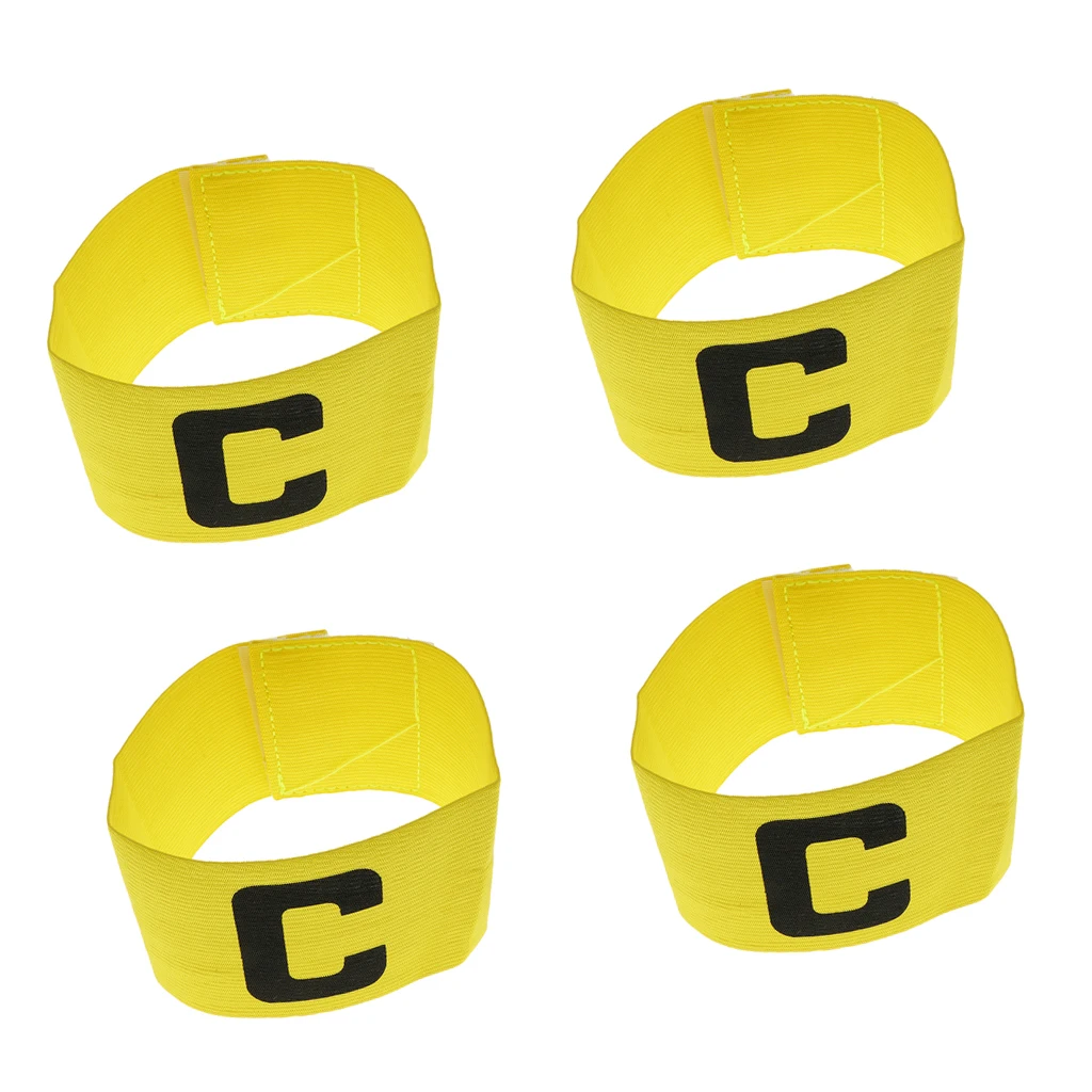 4 Pieces Adjustable Soccer Captain Armband Football Basketball Sport Elastic Player Leader Arm Bands Yellow