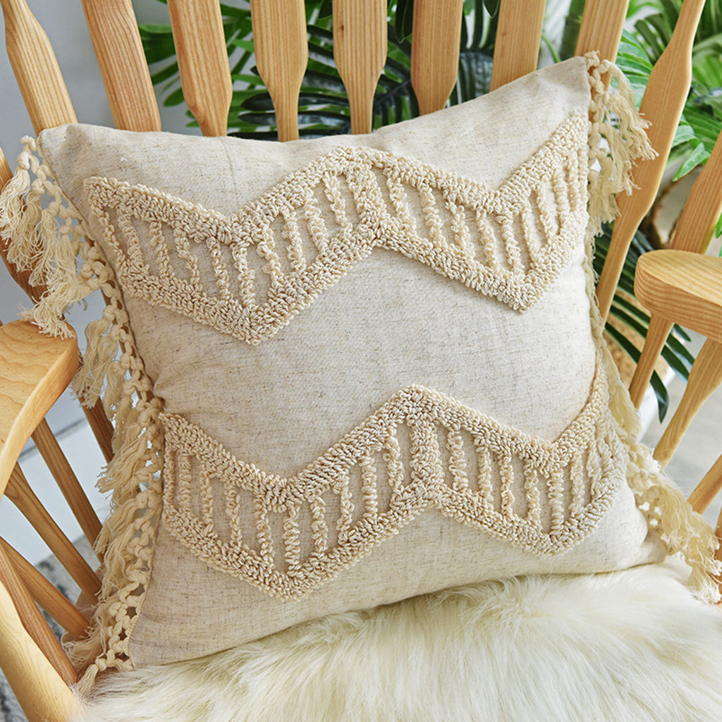Decorative Throw Pillow Covers Cotton Tassel Bed Bedroom Rectangle Square Cushion Cover Tufted Woven Pillow Case Decoration