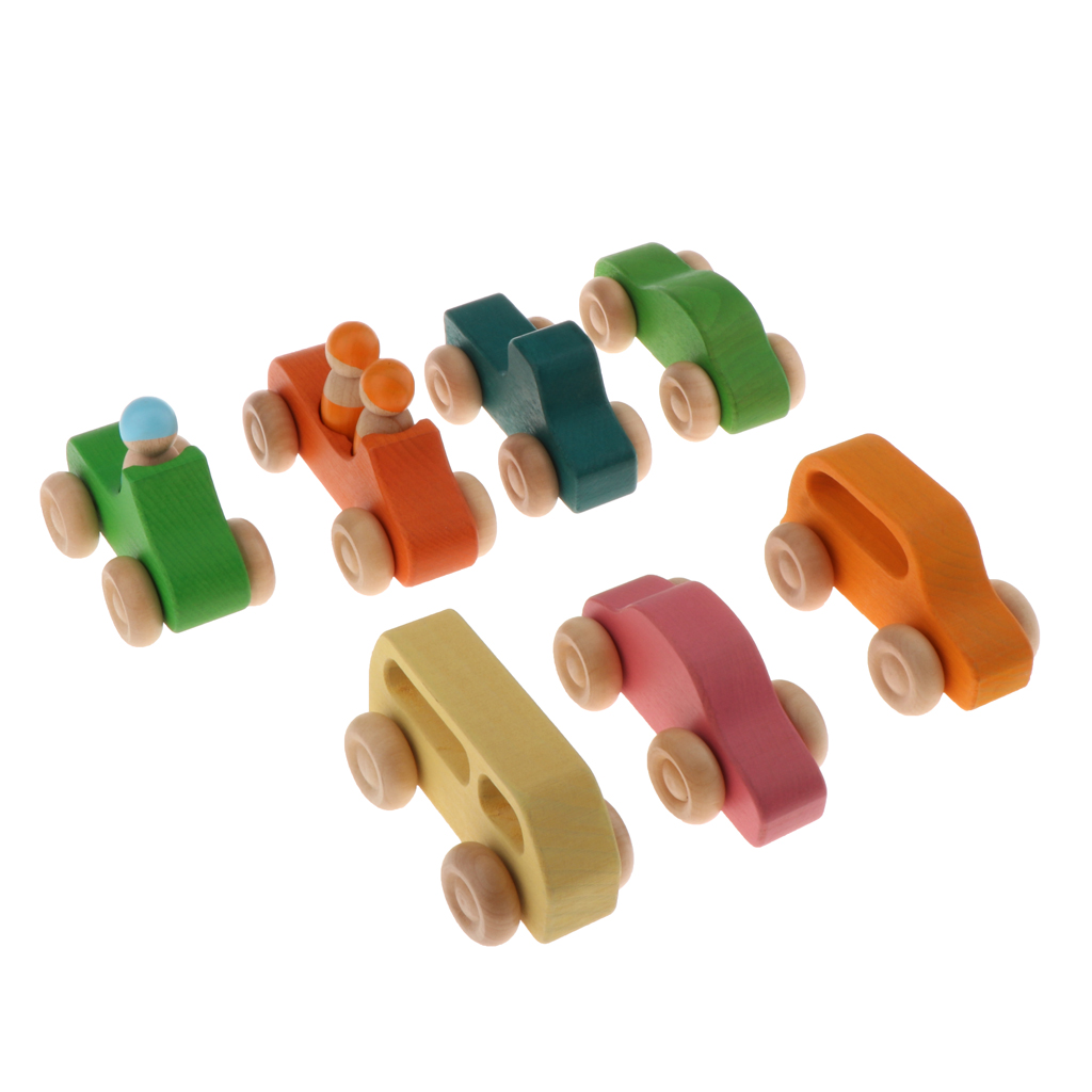 7x Mini Wood Wooden Toys Lovely Vehicle Car Wooden Toys for Toddler Girls