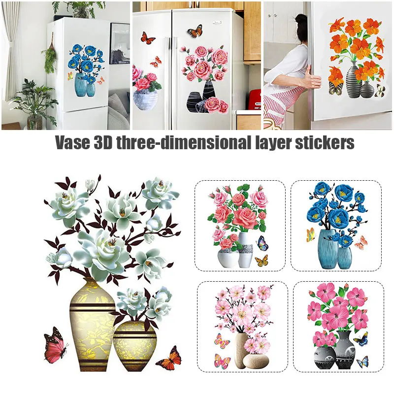 Dreafly DIY Plant Vase 3D Stereo Stickers Self-Adhesive Wall Refrigerator Decoration Waterproof