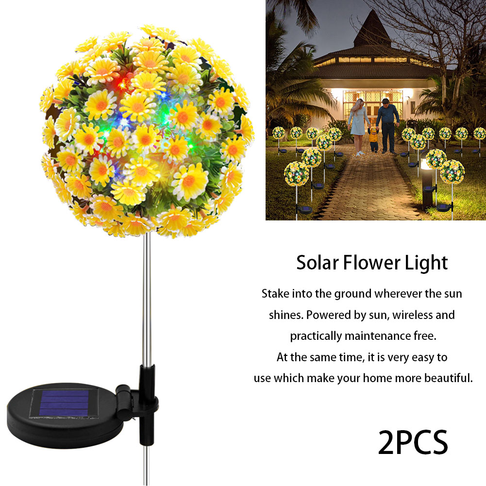 Decoração da Festa Jardim ao ar Paisagem Gramado Pathway 20 Leds Luz Solar Lâmpada Cerca Estaca Daisy Flor Bola Quintal Livre 2 Pçs 5 Cheap Lâmpadas solares