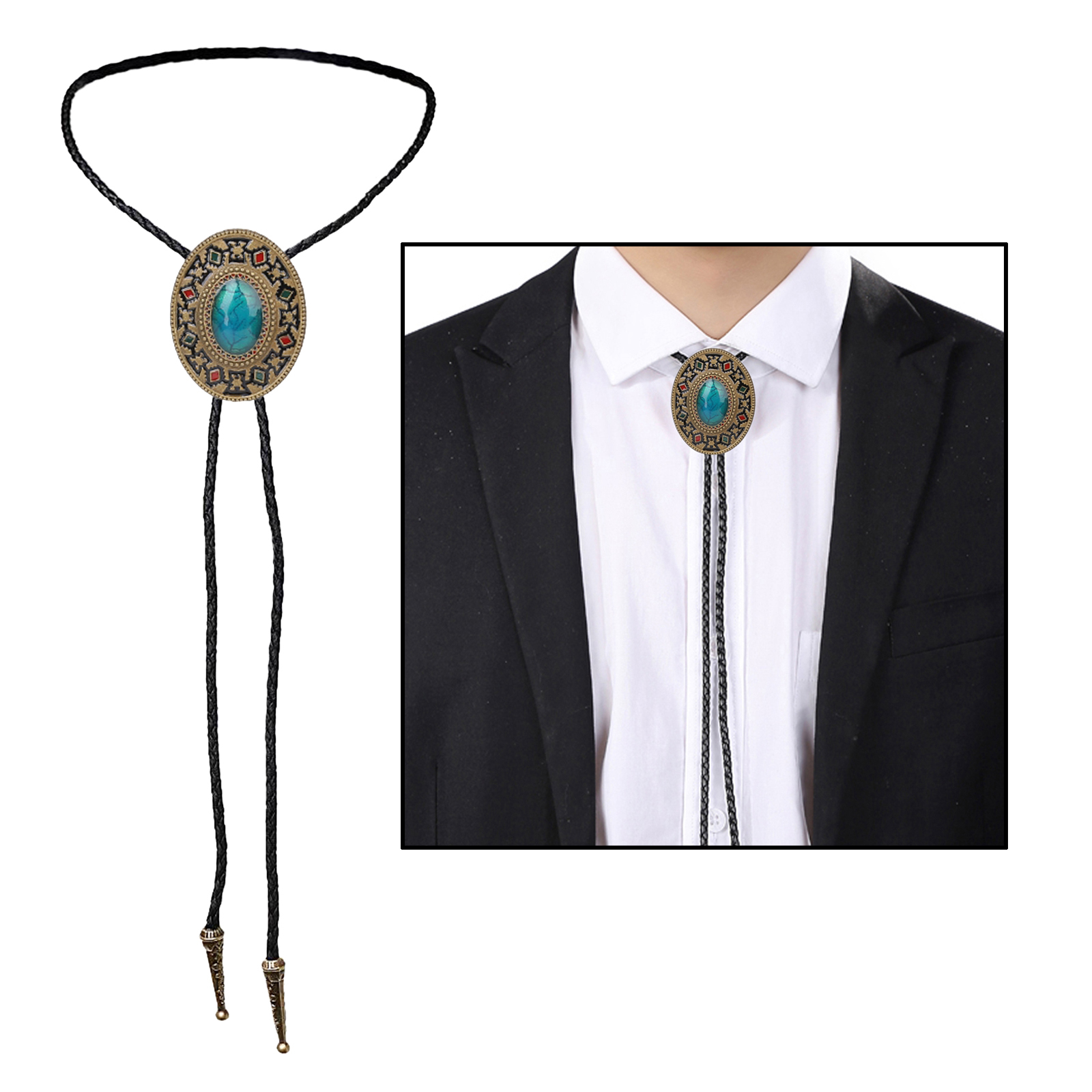 Native Western Bolo Tie Vintage American Art Indian Cowboy Turquoise Stone Bola Tie