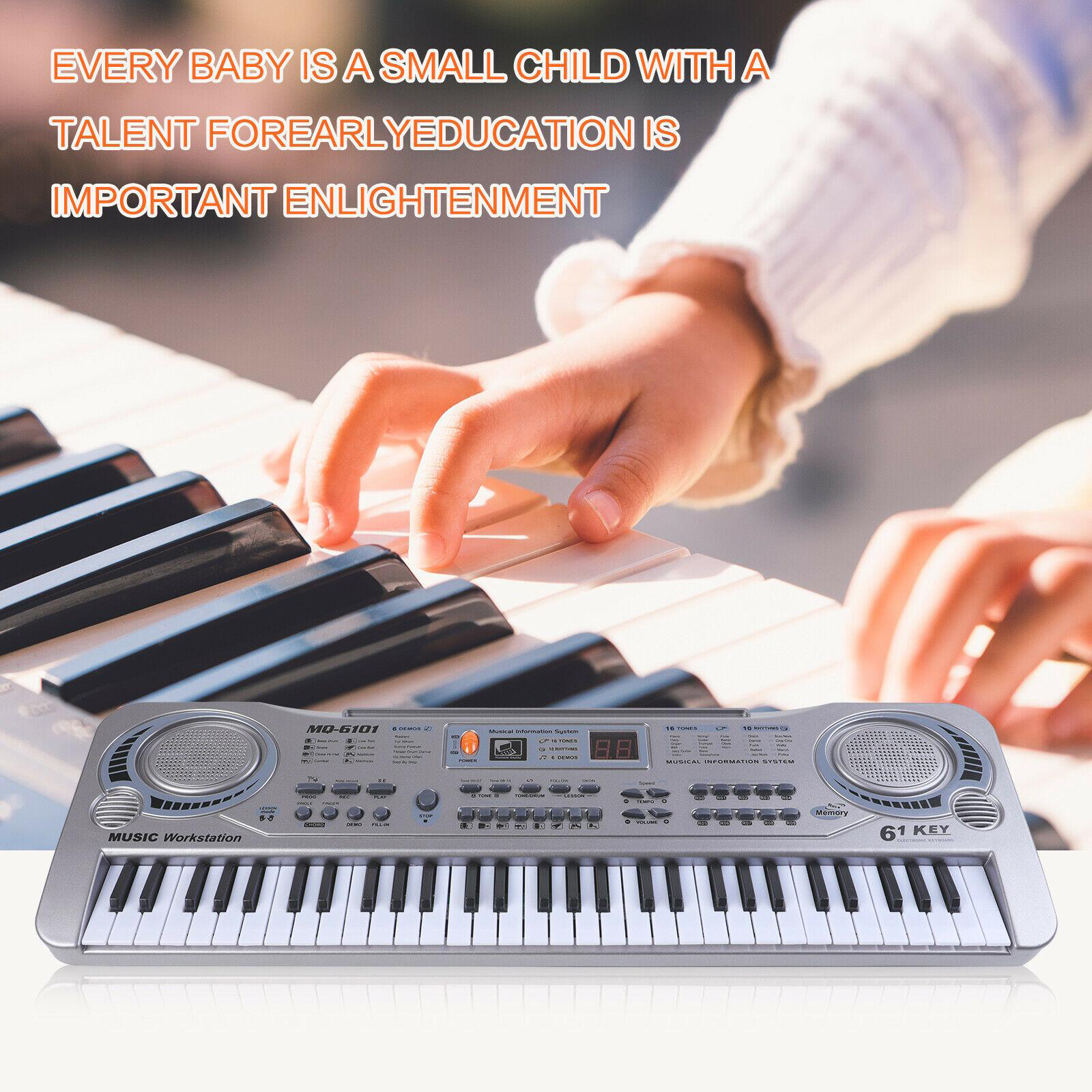 61 Keys Electronic Piano Keyboard Digital Music Instrument with Microphone, 16 Kinds of Timbre, 6 Demos