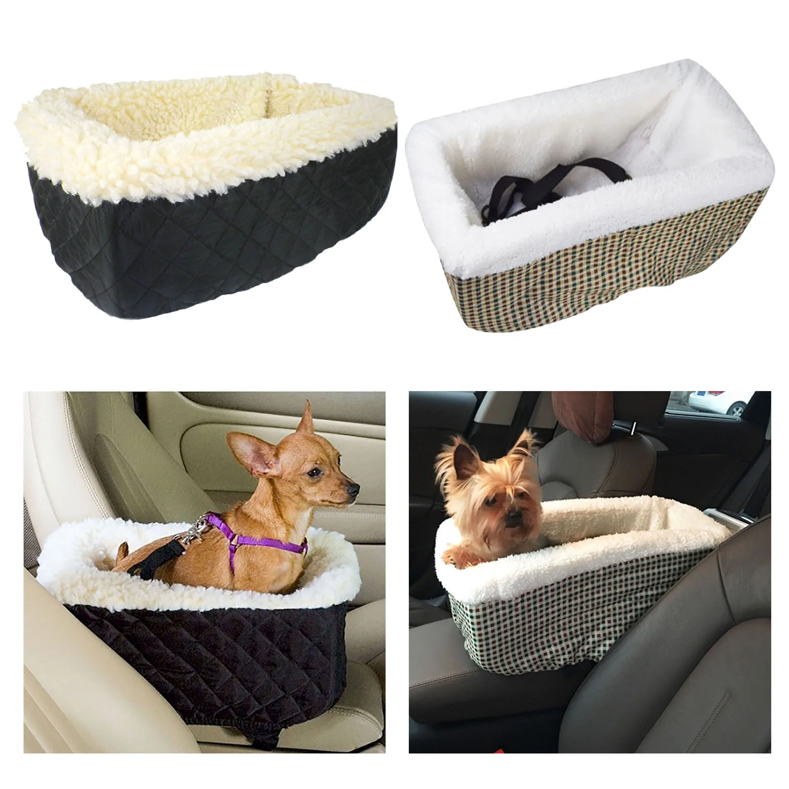 Dog Car Carrier Comfort Anti-slip Puppy Pet Booster Seat Travel Plush Mat Crate for Flip-top Armrest Box Easy Clean Scratchproof