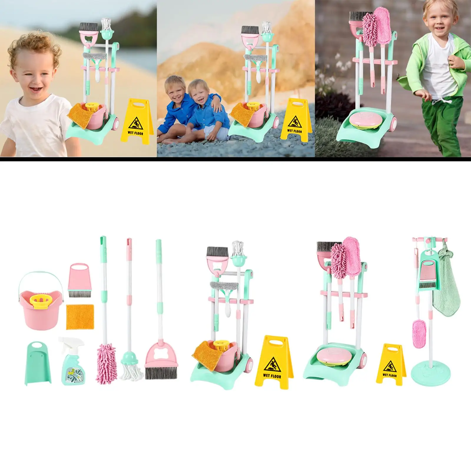 Kids Cleaning Set Dustpan Pretend Toy Realistic for Kitchen Home Gift 2 3 4 5 6 7 8 Year Old Boys and Girls
