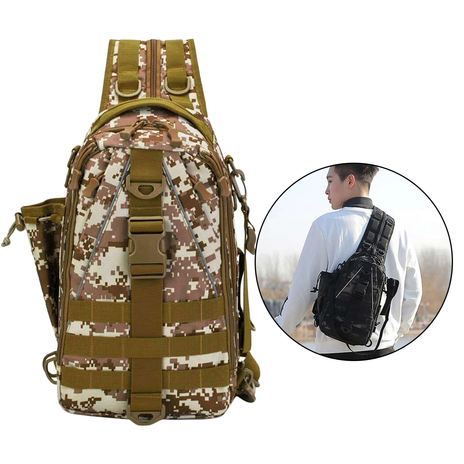 Men`s Sling Bag Chest Shoulder Backpack Crossbody Bag with 3 Compartment for Travel, Hiking ,Cycling Fishing Gear Storage Bag