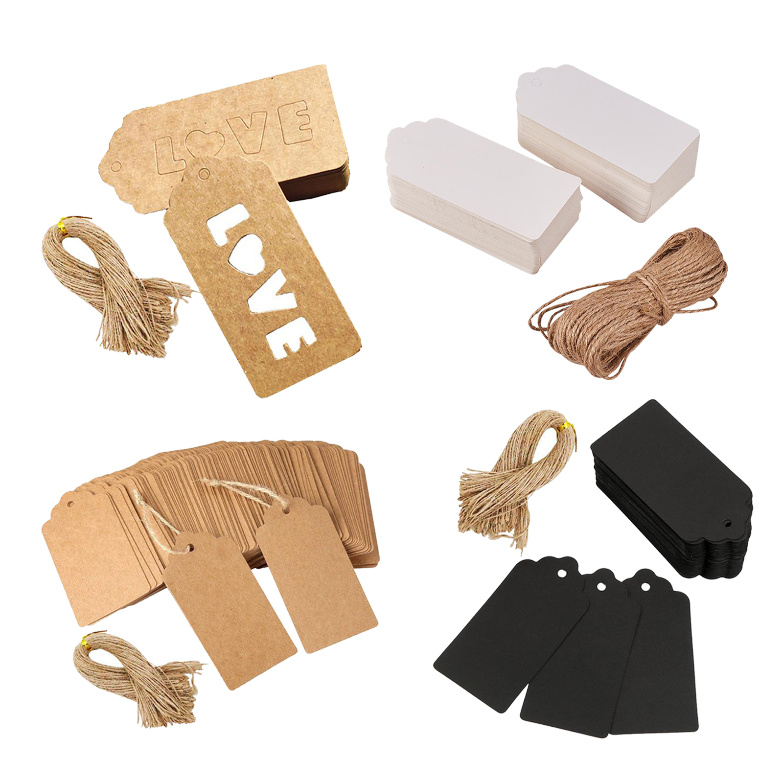 100 Set Blank Kraft Paper Tags Cards Gifts Labels with Holes and Strings for Wedding Birthday Valentines Gifts Decorations