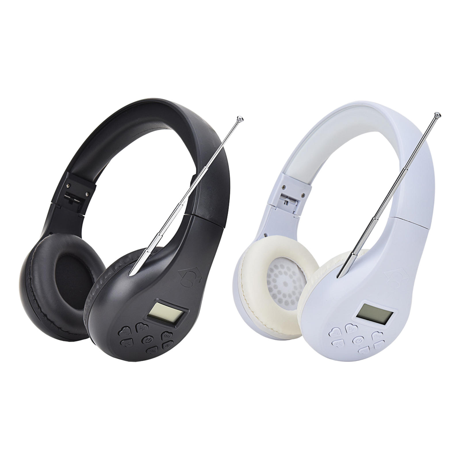 Foldable FM Headset, Large LCD Display Headphone with External Antenna 3.5mm Jack School Home Office Gadget