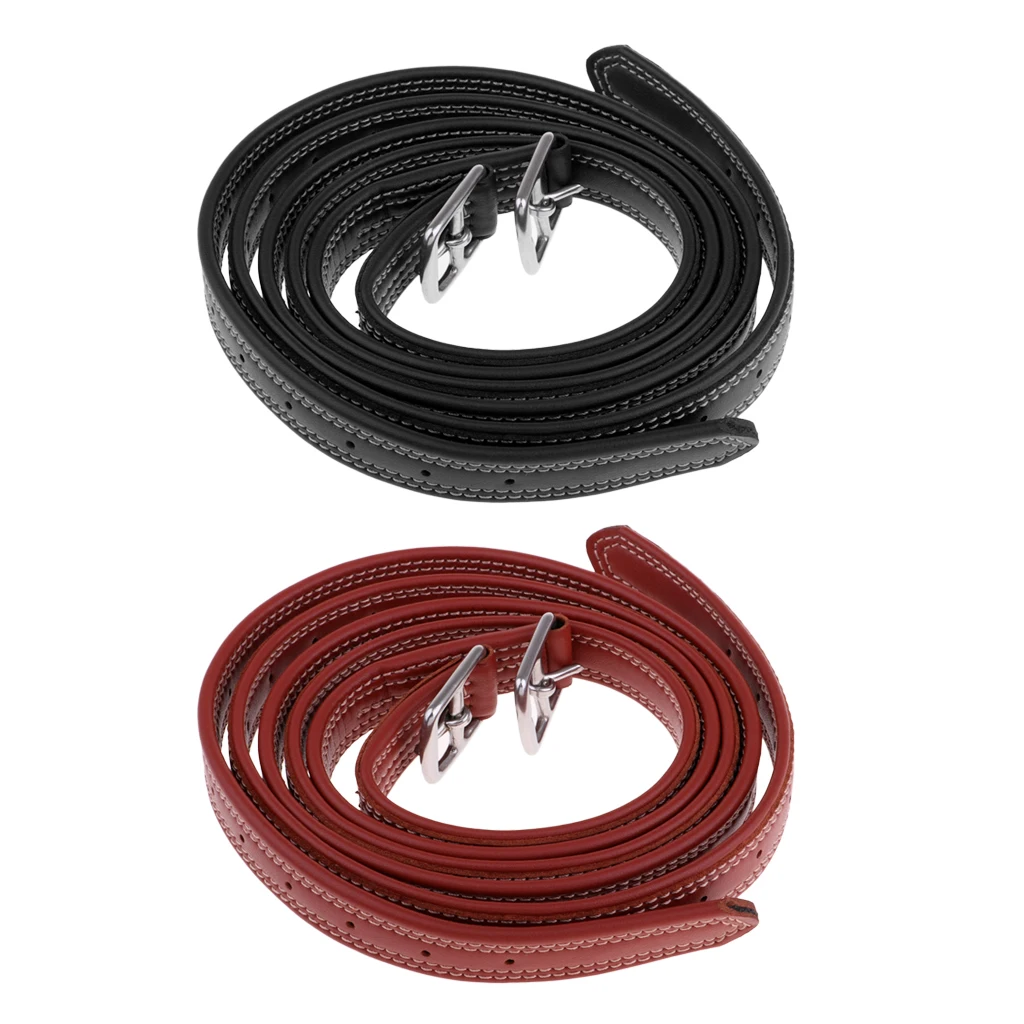 2pcs 130cm 26mm Equestrian Horse Riding Stirrups Belt Leathers with Stainless Steel Buckle Black/Red