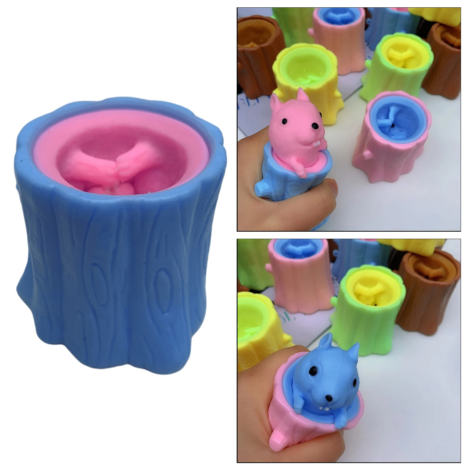 1pc Fun Squeeze Squirrel Cup Antistress Sensory Fidget Toy Tree Stump Cute