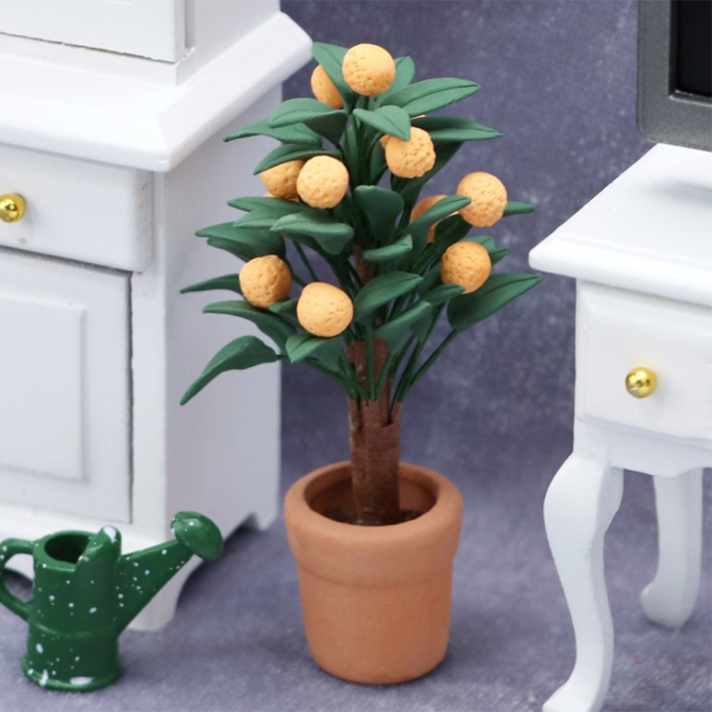 1/12 Doll House Crafts Miniature Citrus Tree Ceramics Flowerpot Resin Orange Creative Planter Model Ornaments Accessory