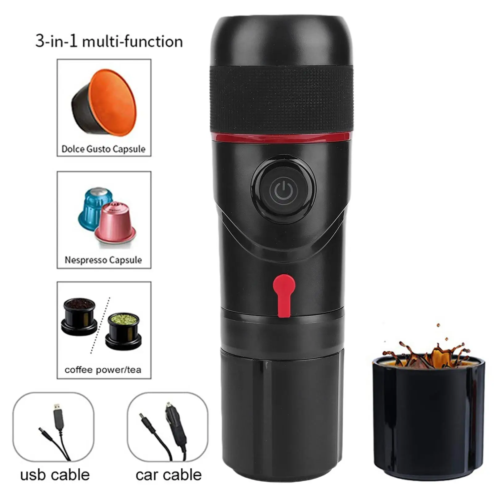 Portable Coffee Machine Electric Espresso Machine for Car Camping 80W 80ml Capsule Coffee Machine Coffee Powder