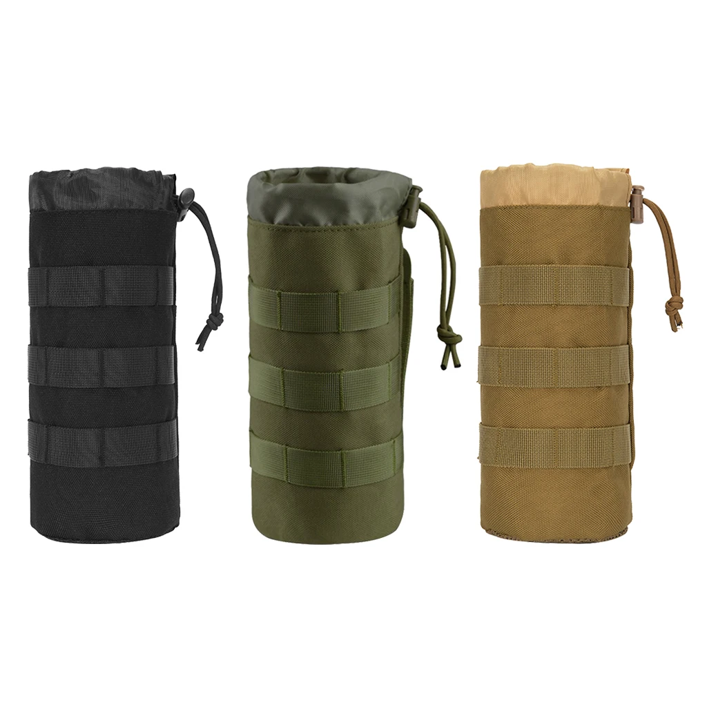 Tactical Molle Water Bottle Pouch, Bottle Holder with Top Drawstring, Portable Water Container Pouch Bag Hydration Carrier Case