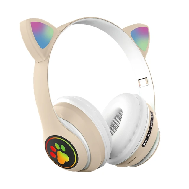Auriculares inalámbricos plegables con Bluetooth 5,0, audífonos por encima  de la oreja con diseño de Pata de Gato, micrófono para teléfono y PC para  niña y niño - AliExpress